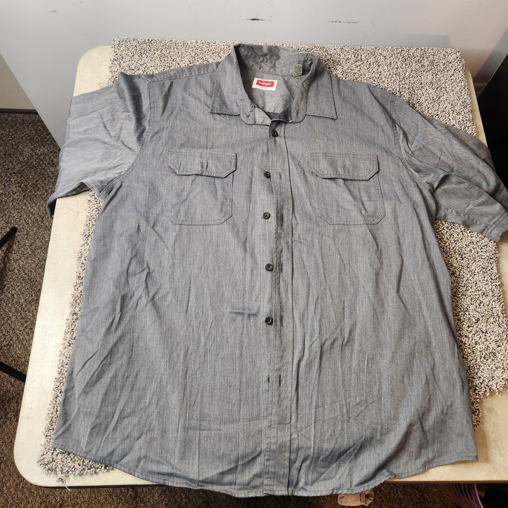 Wrangler Men's Sz Xl Gray Button Collared Pockets Short Sleeve Cowboy Work Shirt